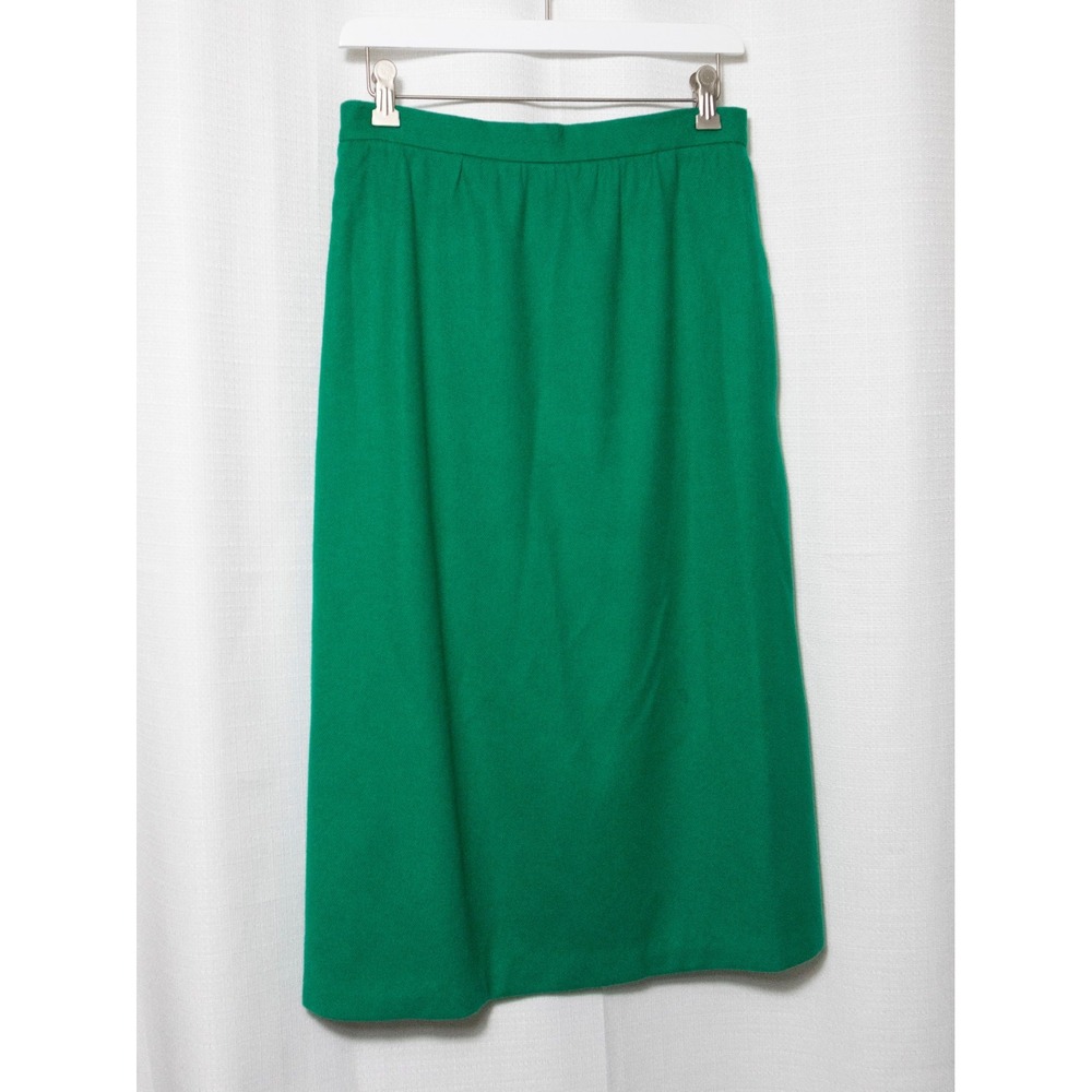 Vintage 80s Emerald Kelly Green Midi Skirt Dark Academia 100% Wool Women's 12
